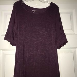 Loft Outlet Petite Purple Flounce Sleeve Shirt